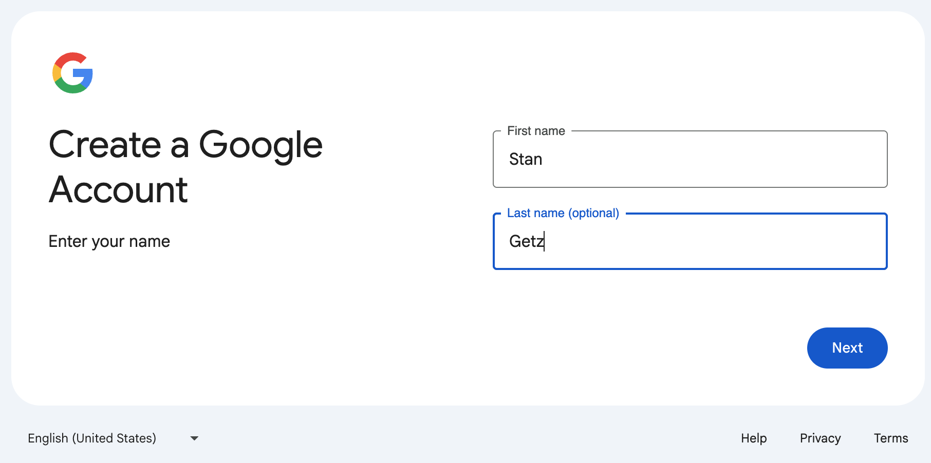 Create A Google Account Screen Step 1