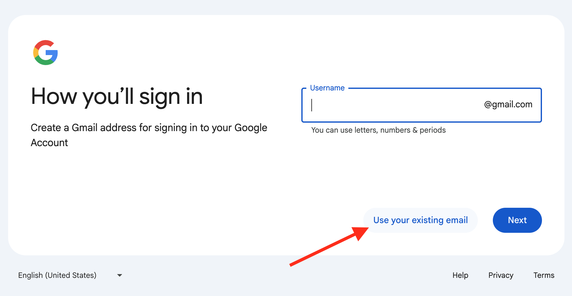 Create A Google Account Screen Step 3