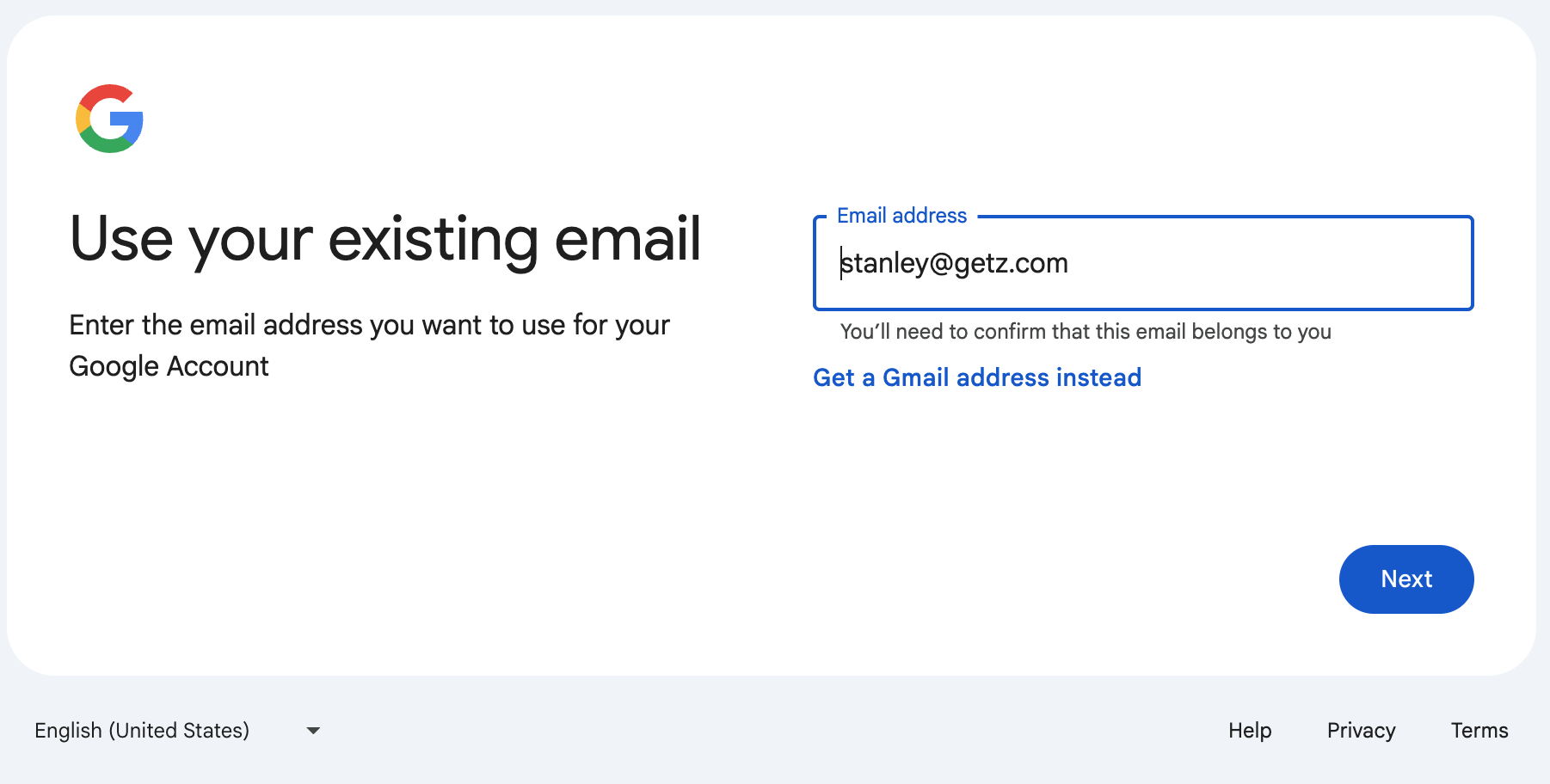 Create A Google Account Screen Step 4